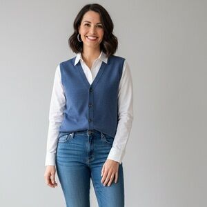 Women’s Blue V-Neck Button Sweater Vest